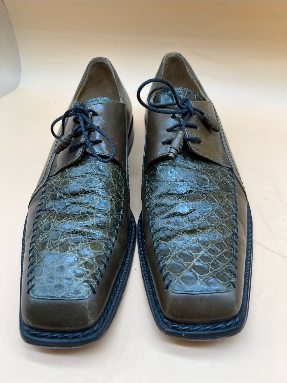 Mauri City Slicker Oxford's  dark Green  leather &Genuine Alligator Men's SZ 8.5